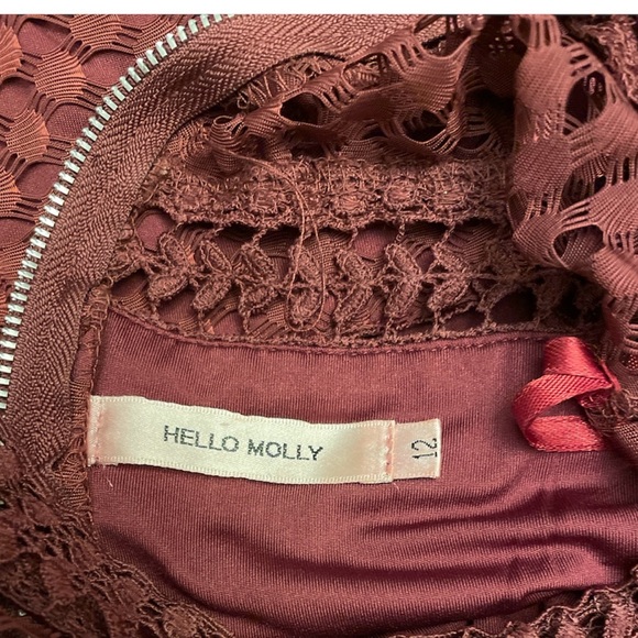 Hello Molly Witness Dress Burgundy Size 12 Mini Dress Back Exposed Zipper - Picture 12 of 12